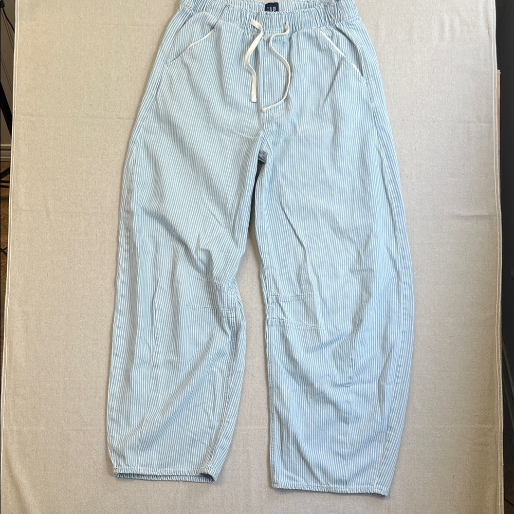 Striped Light Blue Drawstring Pants - image 1